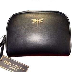 DELUXITY Fat Dome Makeup Bag/Wristlet w/metallic Dragonfly Decor - NWT